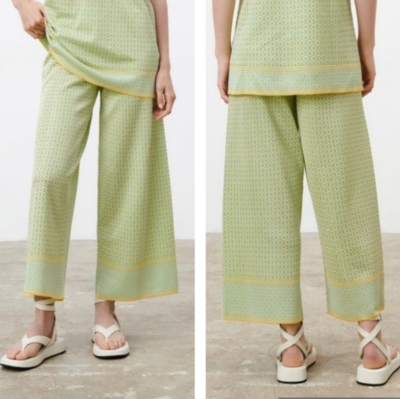 ZARA DIAMOND JACQUARD KNIT PANTS SIZE M - Picture 1 of 16